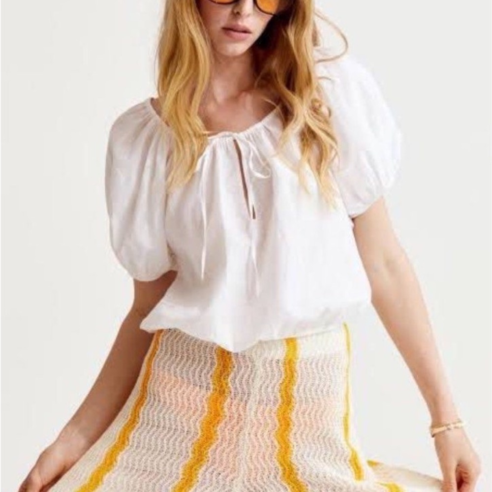 H&M Linen Blend Puff Sleeve Blouse